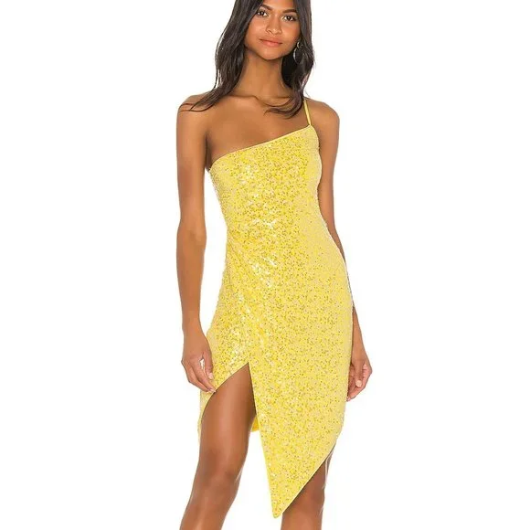 H:Ours Dresses | Yellow Sequin Crescent Dress By H:Ours Revolve | Color: Yellow | Size: Xs | Broncat92's Closet
